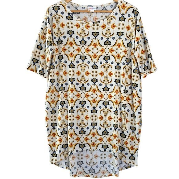 LuLaRoe Womens Cream Floral Tunic Top Short Sleeve Size XXS Round Neck Stretch - Picture 1 of 6
